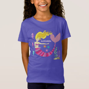 Meisjesachtige Roze Paarse Zeemeermin Onder De Zee T-shirt