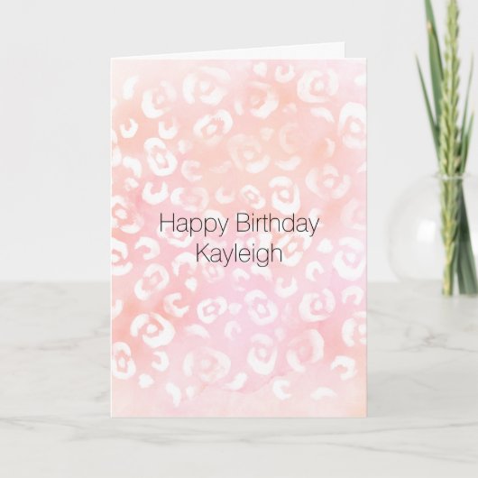 Meisjesachtige Roze Perzik Luipaard Dier Verjaarda Kaart (Voorkant)