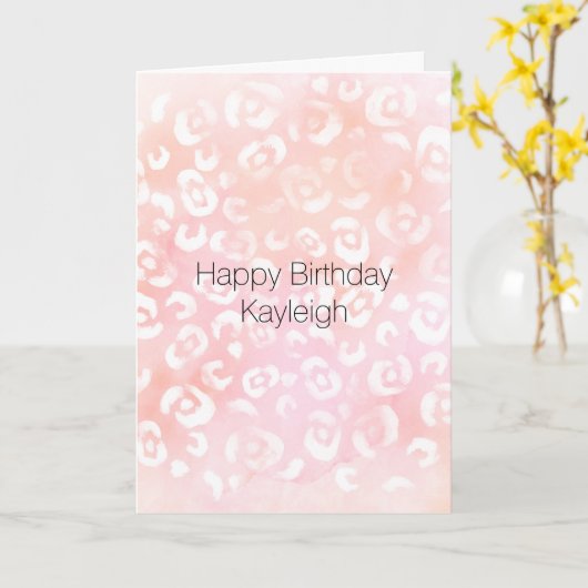 Meisjesachtige Roze Perzik Luipaard Dier Verjaarda Kaart (Gele Bloem)