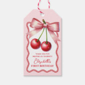 Meisjesachtige Roze Rode Coquette Kers Eerste 1e V Cadeaulabel (Voorkant)