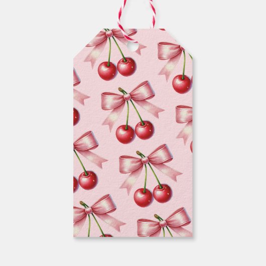 Meisjesachtige Roze Rode Coquette Kers Eerste 1e V Cadeaulabel (Achterkant)