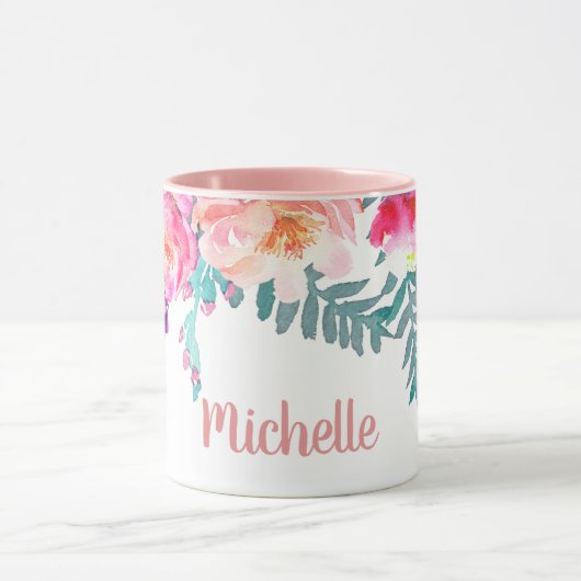 Meisjesachtige Roze Rozen Bloemen Elegante Geperso Mok (Midden)