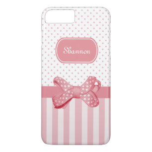 Meisjesachtige roze strepen Cute polka stip boog m Case-Mate iPhone Case