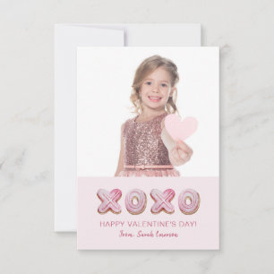 Meisjesachtige roze Valentijnsdag foto Notitiekaartje