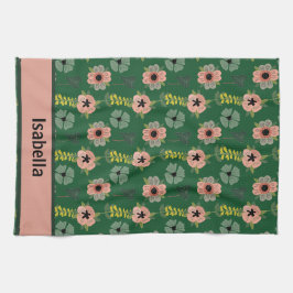 Meisjesachtige Roze Witte Bloemen Botanisch Patroo Theedoek