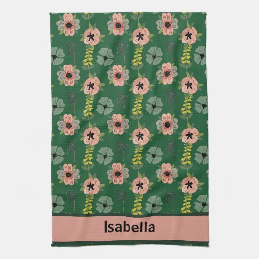 Meisjesachtige Roze Witte Bloemen Botanisch Patroo Theedoek (Verticaal)