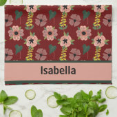 Meisjesachtige Roze Witte Bloemen Botanisch Patroo Theedoek (Gevouwen)