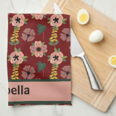 Meisjesachtige Roze Witte Bloemen Botanisch Patroo Theedoek (Quarter Fold)