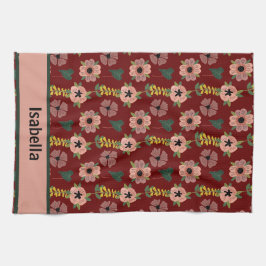 Meisjesachtige Roze Witte Bloemen Botanisch Patroo Theedoek