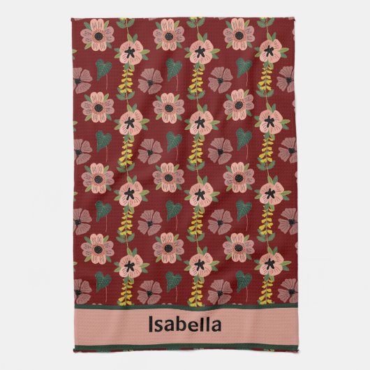 Meisjesachtige Roze Witte Bloemen Botanisch Patroo Theedoek (Verticaal)