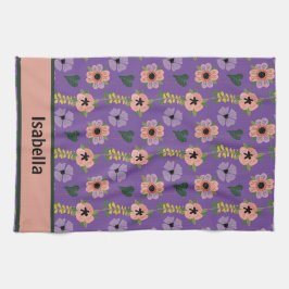 Meisjesachtige Roze Witte Bloemen Botanisch Patroo Theedoek