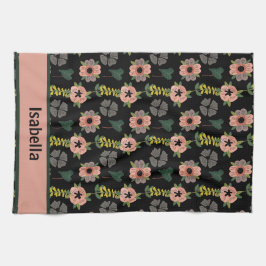 Meisjesachtige Roze Witte Bloemen Botanisch Patroo Theedoek