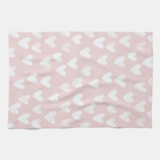 Meisjesachtige Roze Witte Hartjes Bruiloftsfeest Theedoek (Horizontaal)