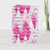 Meisjesachtige Roze Zilver Glam Kerstbomen Kaart (Achterkant)