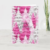 Meisjesachtige Roze Zilver Glam Kerstbomen Kaart (Voorkant)