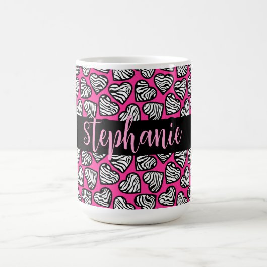 Meisjesachtige roze zwarte en witte zebra harten m koffiemok (Center)