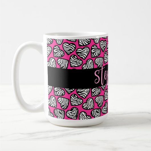 Meisjesachtige roze zwarte en witte zebra harten m koffiemok (Links)