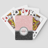 Meisjesachtige Roze Zwarte Glitters Initialen Naam Pokerkaarten (Achterkant)