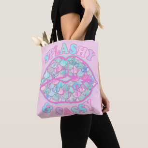 Meisjesachtige spetterende en brutale roze turquoi tote bag