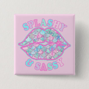 Meisjesachtige spetterende en brutale roze turquoi vierkante button 5,1 cm