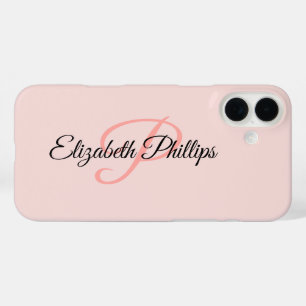 Meisjesachtige stijl Misty Rose Monogram Letter iPhone 16 Plus Hoesje