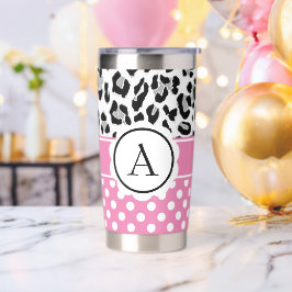 Meisjesachtige stippen en dierenprint monogram geïsoleerde drinkbeker