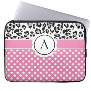 Meisjesachtige stippen en dierenprint monogram laptop sleeve