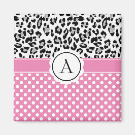 Meisjesachtige stippen en dierenprint monogram  magneet