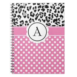 Meisjesachtige stippen en dierenprint monogram not notitieboek