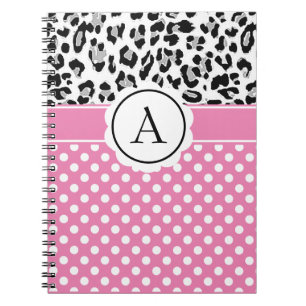 Meisjesachtige stippen en dierenprint monogram not notitieboek