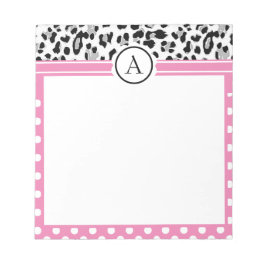 Meisjesachtige stippen en dierenprint monogram notitieblok