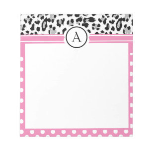 Meisjesachtige stippen en dierenprint monogram notitieblok
