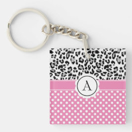 Meisjesachtige stippen en dierenprint monogram sleutelhanger