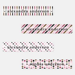Meisjesachtige Stippen en Strepen Burgundy Kindere Labels