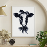 Meisjesachtige strik cute zwart-wit koe portret