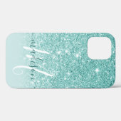 Meisjesachtige Teal Glitter Monogram Naam Case-Mate iPhone Case (Achterkant (horizontaal))