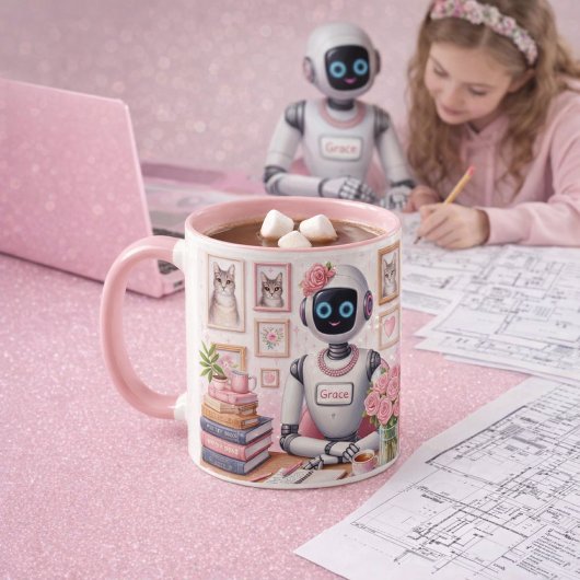 Meisjesachtige Tech AI Robot Grace Roze Glans Mok