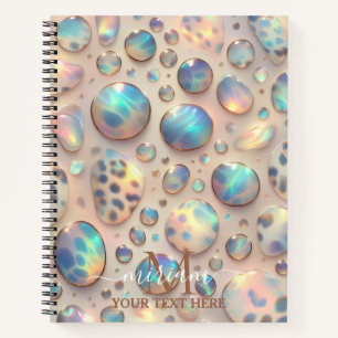 Meisjesachtige trendy opale luipaardprint monogram notitieboek