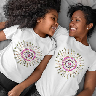 Meisjesachtige unieke mandala geperste bloemen kun t-shirt