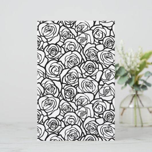 Meisjesachtige vintage zwarte en witte rozen briefpapier (Staand voorkant)