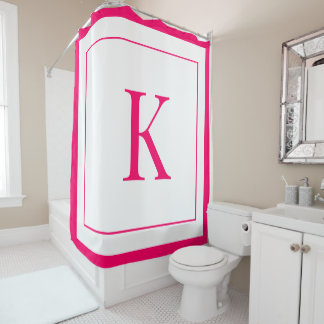 Meisjesachtige witte & fuchsia monogram initiaal douchegordijn