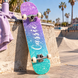 Meisjesachtige zeemeermin paarse glitters chic tur persoonlijk skateboard