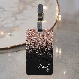 Meisjesachtige Zwart Roze Gouden Glitter Monogram Bagagelabel