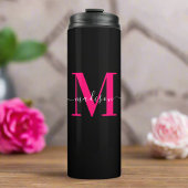 Meisjesachtige zwarte en vette roze monogram initi thermosbeker