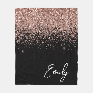 Meisjesachtige zwarte roze gouden blush roze glitt fleece deken