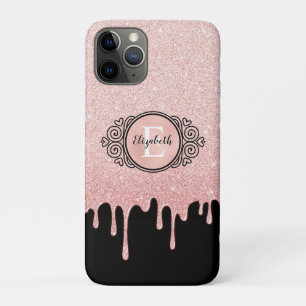 Meisjesachtige zwarte roze gouden glinsterende dru Case-Mate iPhone case