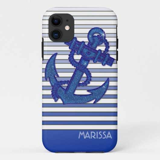 Meisjesanker Nautical Sailing Boat Ombre Stripes Case-Mate iPhone Case (Achterkant)