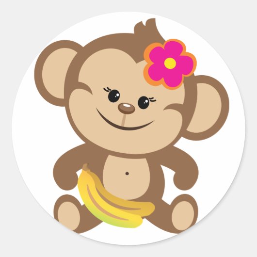 Meisjesapen met bananen ronde sticker (Voorkant)