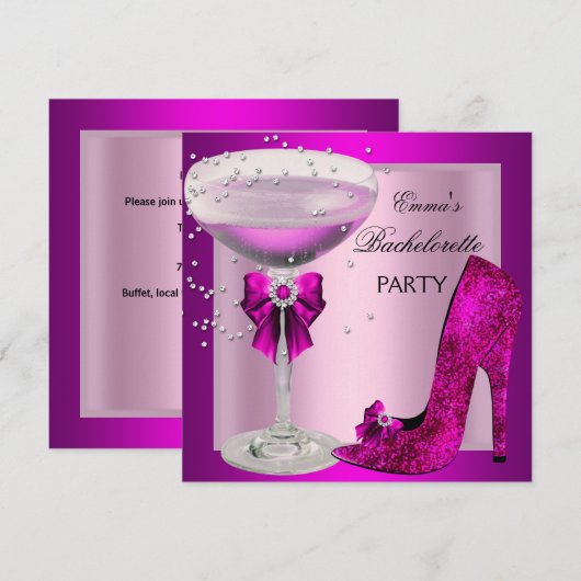 Meisjesavond Roze Champagne Kaart (Voorkant / Achterkant)