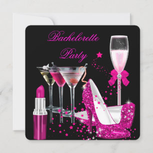 Meisjesavond Roze Lippenstift Champagne Hoge Hakke Kaart